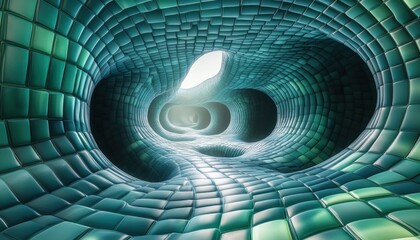 Futuristic abstract tunnel with glowing patterns.