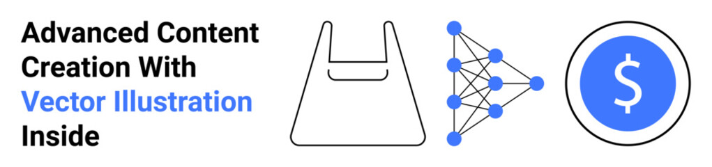 AI neural network, shopping bag, and dollar coin symbolizing artificial intelligence, online shopping, and earnings. Ideal for tech, e-commerce, AI tools, monetization business growth innovation