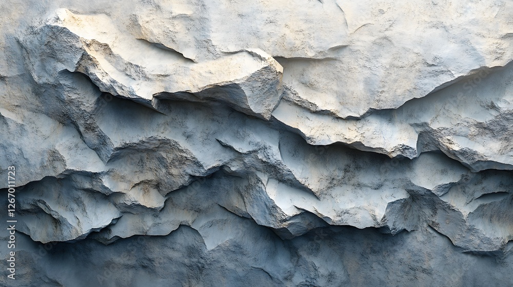 Poster close-up view of a rugged stone texture with shades of grey and white. perfect for backgrounds or de