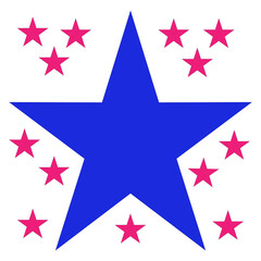 Obraz premium Blue star with red smaller stars on white background. Abstract patriotic vector design.