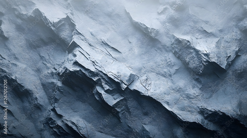 Poster close-up view of a dramatic mountain range, highlighting the texture and shadows on the rocks. macro