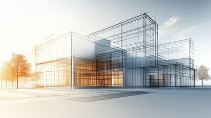 Obraz premium Modern Architectural Concept with Transparent Facade and Sunlit Ambience