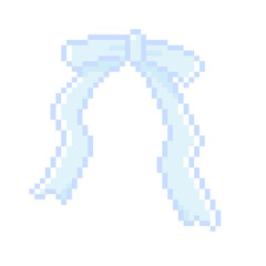 ピクセルアートな細タイプ水色リボン★PNG