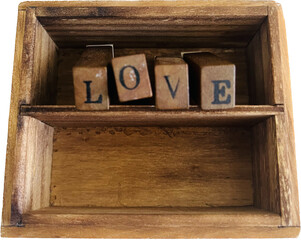 Wooden box with alphabets "LOVE"