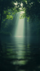 Serene Forest Lake with Sunlight Rays