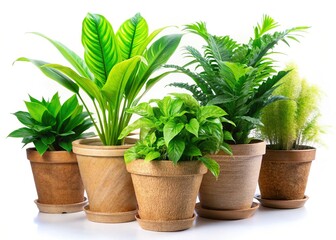 Fototapeta premium Eco-Friendly Biodegradable Fiber Pots with Lush Green Plants on White
