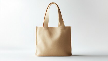 Stylish beige tote bag on a clean background.