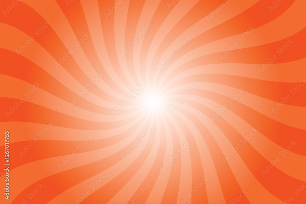 Poster Abstract orange background with rays retro starburst rays. Tangelo orange sunburst background vector illustration pattern beam rays. Spiral radial striped backdrop. Vector illustration.