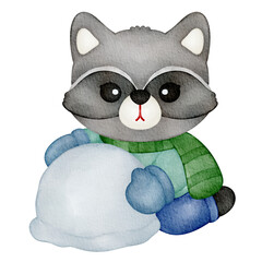 watercolor cute raccoon