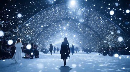 Winter Fashion Show in Snowy Landscape