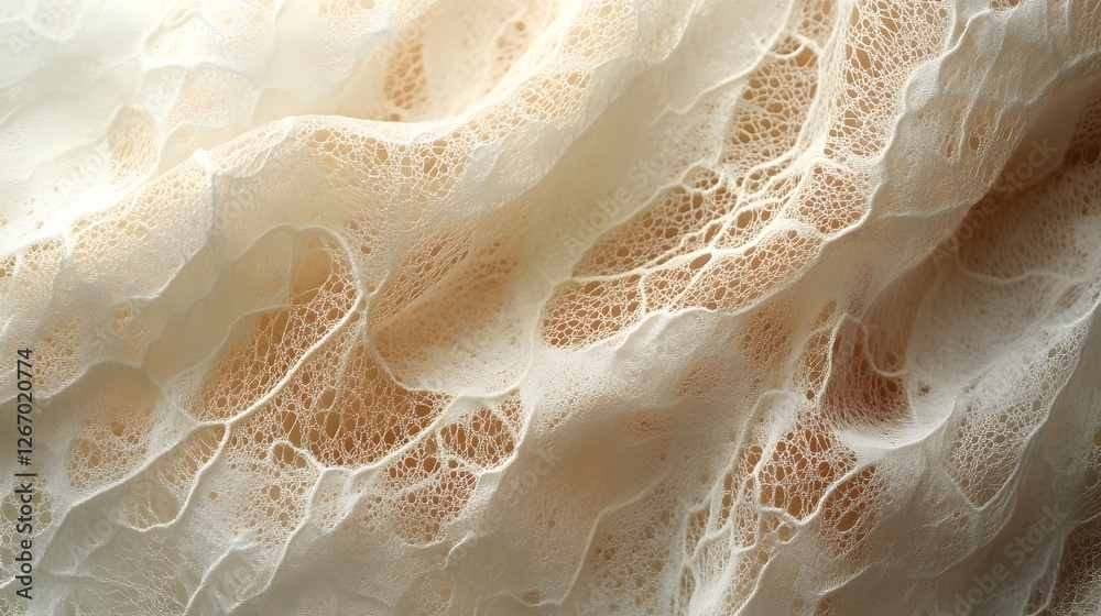 Poster close-up view of delicate, creamy white lace fabric. the intricate texture and soft folds are highli
