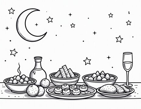 black and white food and moon celebration clip art preview