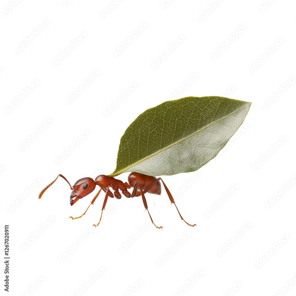 Poster leafcutter ant carrying green leaf, showcasing its unique behavior and role in ecosystem. this highl