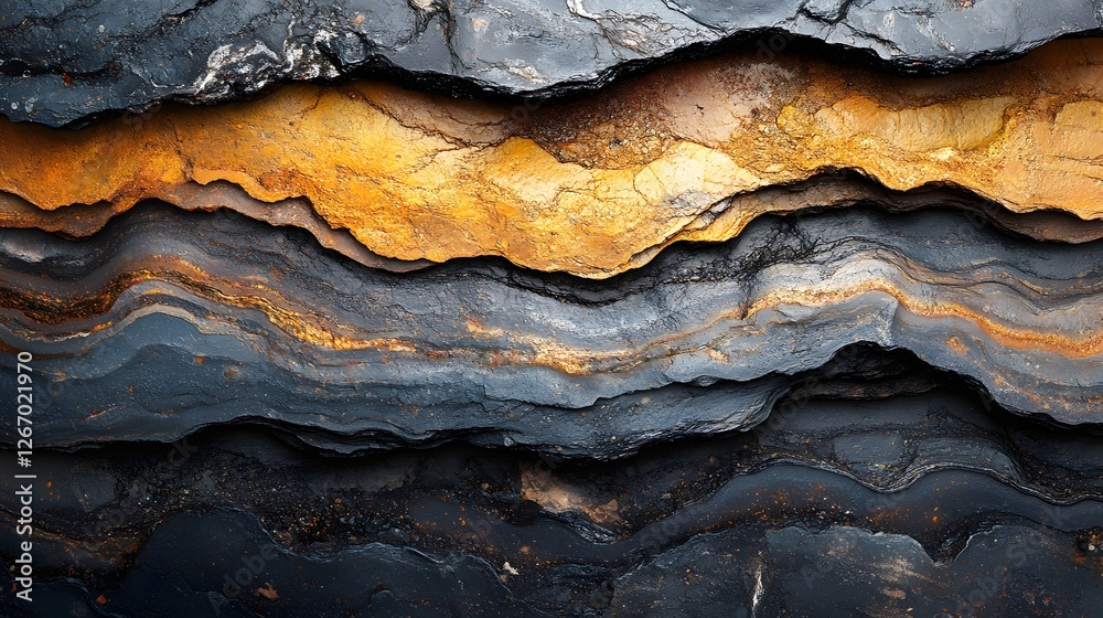 Poster Striking image of layered rock formations showcasing a variety of earth tones. The intricate detail and unique textures create a visually captivating scene. Macro detail. Layered Rock Formation