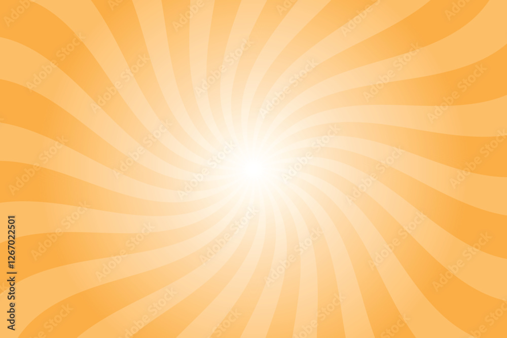 Poster Abstract orange background with rays retro starburst rays. Yellow-Orange sunburst background vector illustration pattern beam rays. Spiral radial striped backdrop. Vector illustration.