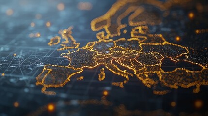 Abstract digital map of Europe, network points, glowing lines, data visualization, background image