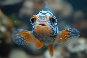 Obraz premium Intimate close-up of a vibrant fish revealing striking details of aquatic life
