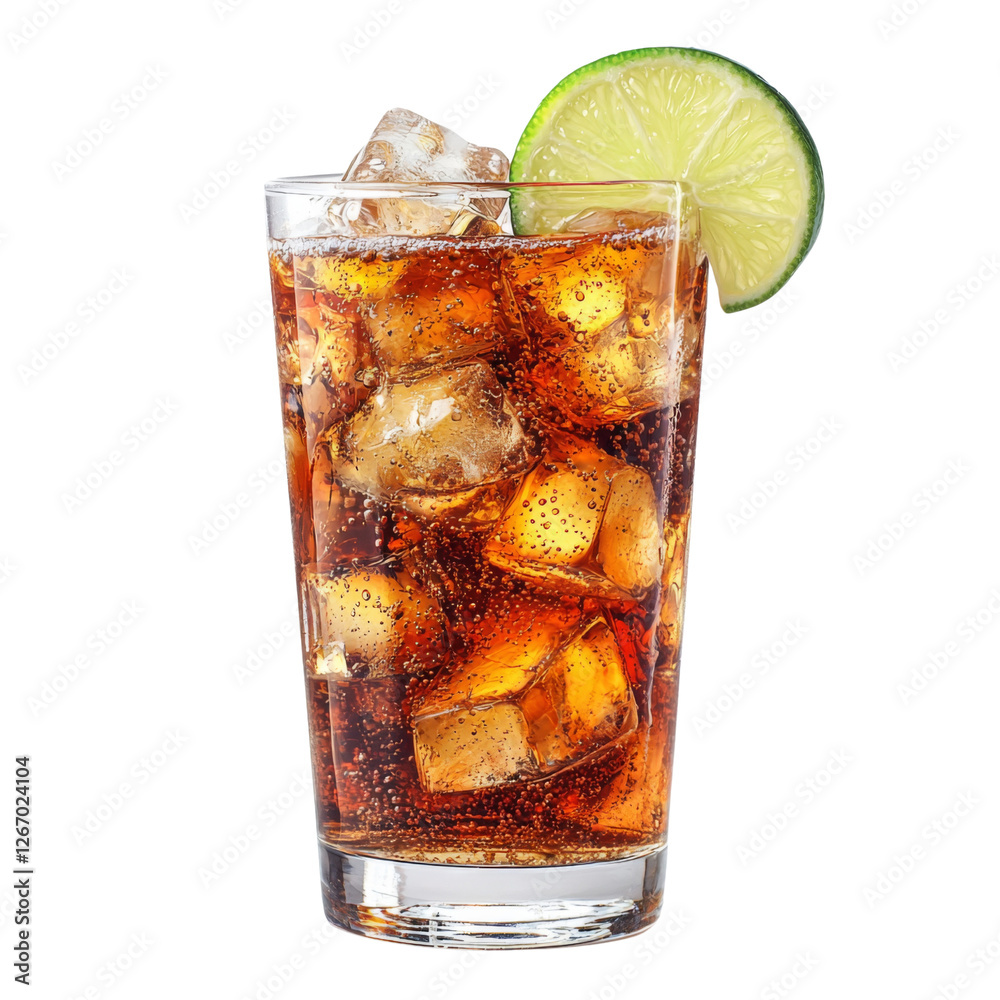 Poster Refreshing drink with ice and lime slice