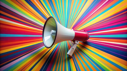 Vibrant Colorful Stripes Background with a Red and White Megaphone Announcing a New Exciting Message