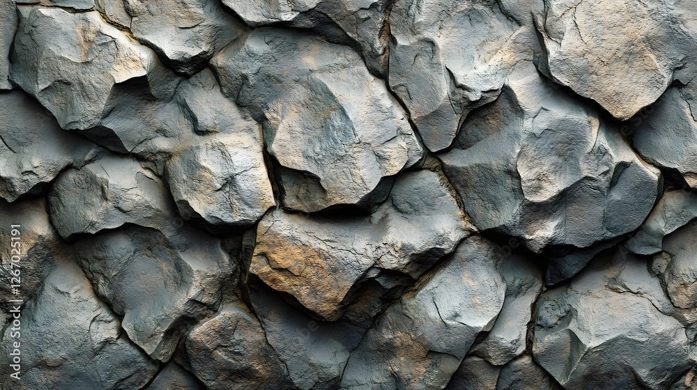 Poster close-up view of a rock texture, showing dark grey and brown tones. macro detail. lumpy clay detaile
