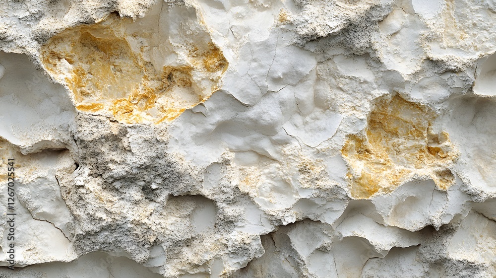 Poster Close-up view of a weathered rock surface revealing its intricate texture and color variations. Macro detail. Lumpy insulation detailed texture background. Weathered Rock Formation