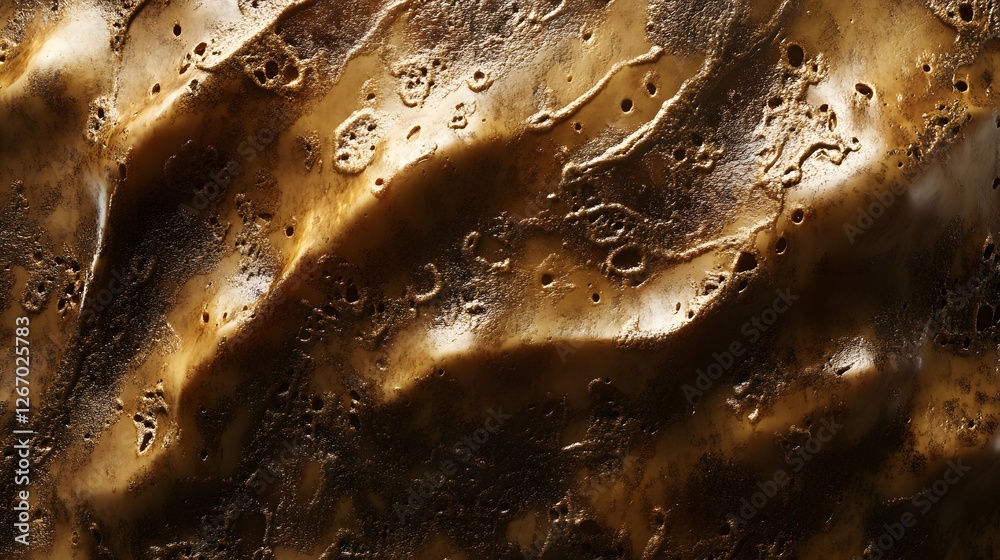 Aufkleber close-up view of an abstract golden texture. the surface is uneven with visible pores and a natural,