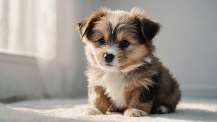 Adorable Fluffy Puppy Sitting Indoors