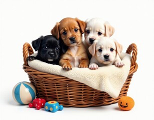 Adorable Puppies in a Basket - Cute Dog Photos