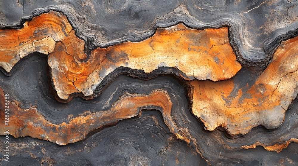 Poster intricate layers of rock in varying shades of orange and gray create an abstract, mesmerizing patter