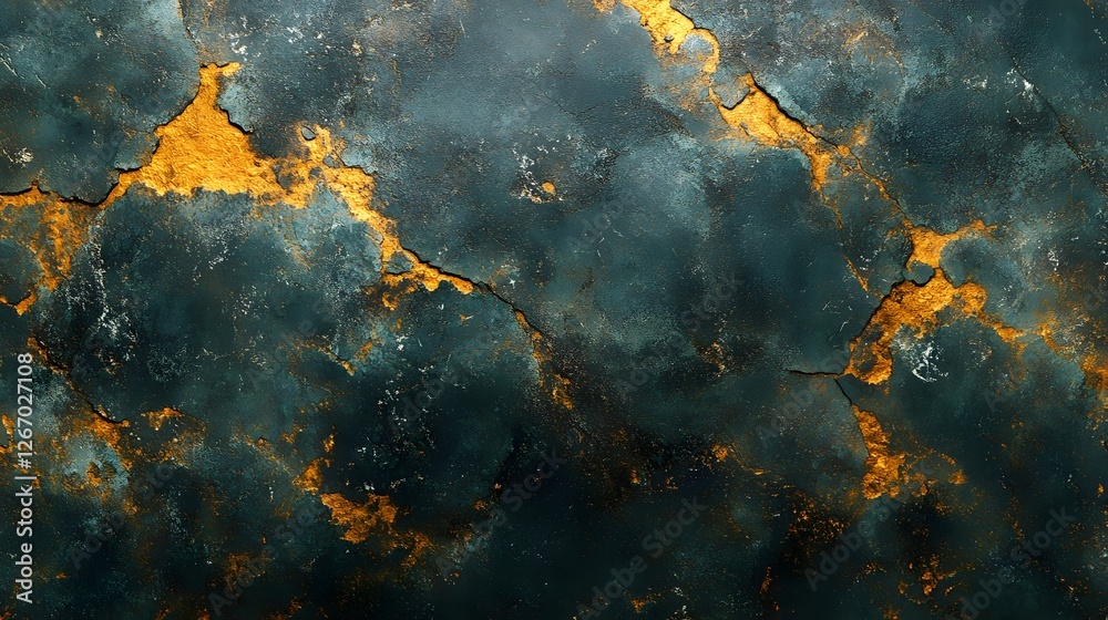 Poster dark teal and gold marble texture. abstract background image. macro detail. abstract dark teal and g