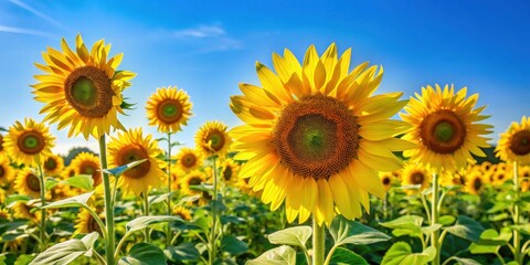 Obraz premium Vibrant Sunflowers Blooming in a Lush Field Under a Bright Sunny Sky