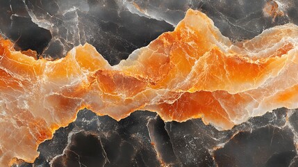 Close-up view of an orange and black marble texture. Rich colors and unique patterns create an abstract design. Macro detail. Abstract Orange and Black Marble Texture: A Stunning Visual Masterpiece