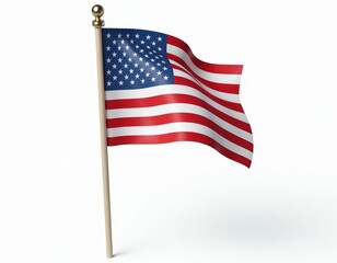 Waving American Flag on a Wooden Stick - Patriotism Symbol
