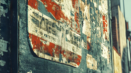 Vintage Urban Wall Art with Chipped Paint and Colorful Graphics
