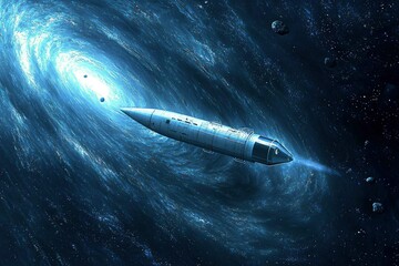 Fototapeta premium Spaceship Entering Galactic Whirlpool Cosmic Voyage