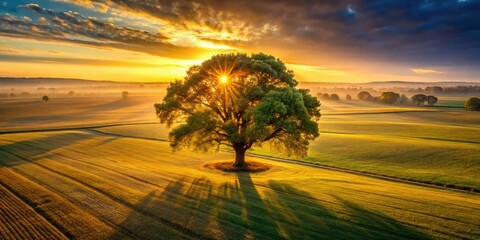 Obraz premium A solitary tree, viewed from above, showcases nature's serene beauty in high-resolution 4K.