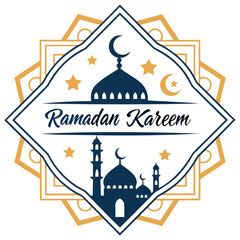 Fototapeta premium Design a festive logo for Ramadan, incorporating traditional elements like a mosque silhouette with domes and minarets, while using a modern font for the word ‘RAMADAN KAREEM’. 