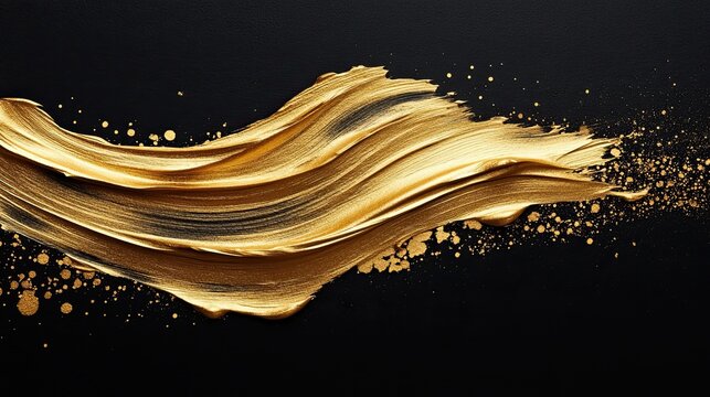 Gold paintbrush strokes creating luxurious, artistic texture, ideal for high-end creative projects, design backgrounds, or sophisticated visuals that evoke elegance and creativity.