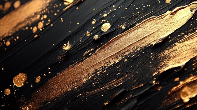 Gold paintbrush strokes creating luxurious, artistic texture, ideal for high-end creative projects, design backgrounds, or sophisticated visuals that evoke elegance and creativity.