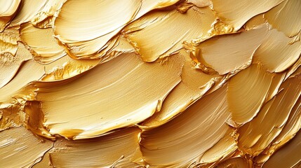 Gold paintbrush strokes creating luxurious, artistic texture, ideal for high-end creative projects, design backgrounds, or sophisticated visuals that evoke elegance and creativity.
