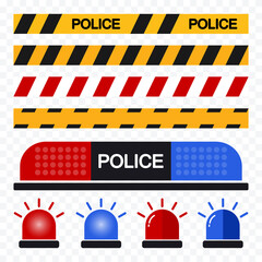 Siren installed, red and blue warning lights, police tape, flashing lights or ambulance.