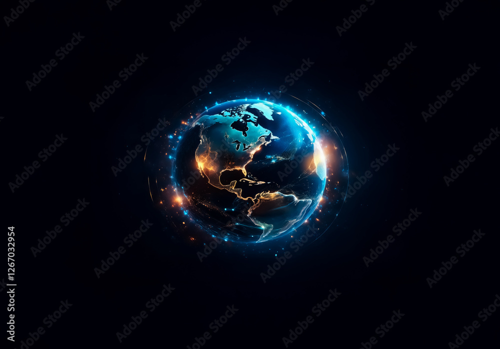 Poster a glowing digital globe illuminates against a deep black background, creating a vibrant and modern r