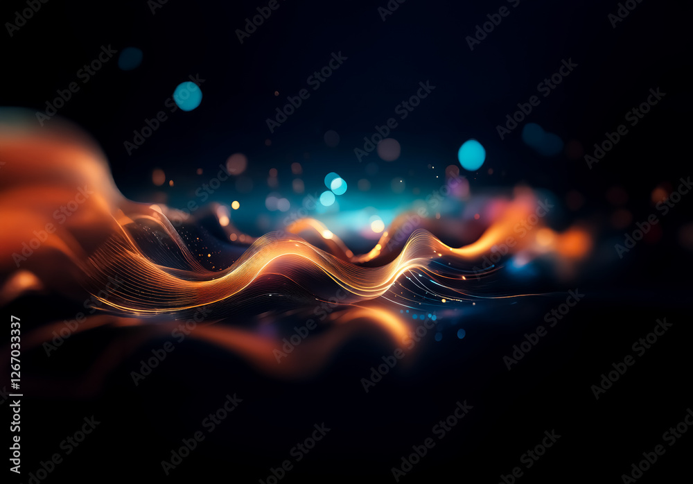 Fototapete abstract waves of orange and blue light flow across a dark backdrop, creating a dynamic and modern d