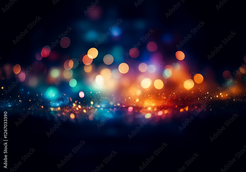 Aufkleber An abstract background featuring a mesmerizing display of blurry, colorful lights. The bokeh effect creates a dreamy and festive atmosphere against a dark setting.