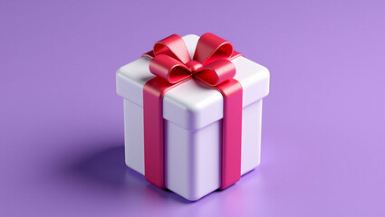 Obraz premium Stylish 3D Gift Box Present box with red Ribbon on warm orange Background