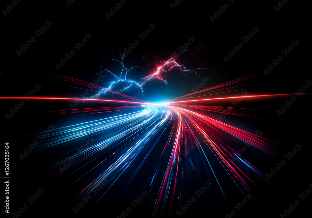 Aufkleber dynamic streaks of blue and red light converge with electric energy on a dark backdrop, creating a s