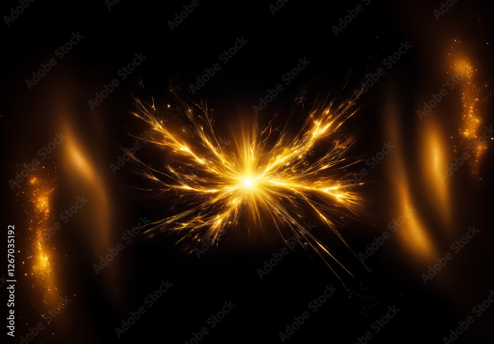 Aufkleber A radiant burst of golden light explodes from the center against a dark backdrop, creating a dynamic and abstract display of energy and illumination.  Soft streaks of light add depth.