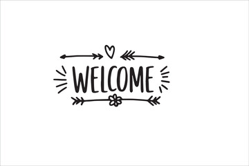 Obraz premium Welcome Sign: Hand-drawn welcome sign with arrows, heart, and flower. Perfect for invitations, blogs, social media, and more. 