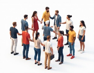 Obraz premium Diverse Group of People Holding Hands in a Circle, Teamwork and Unity Concept