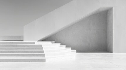 Obraz premium Modern white staircase, minimalist architecture, interior design, empty space